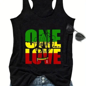 ONE LOVE Print Crew Neck Tank Top