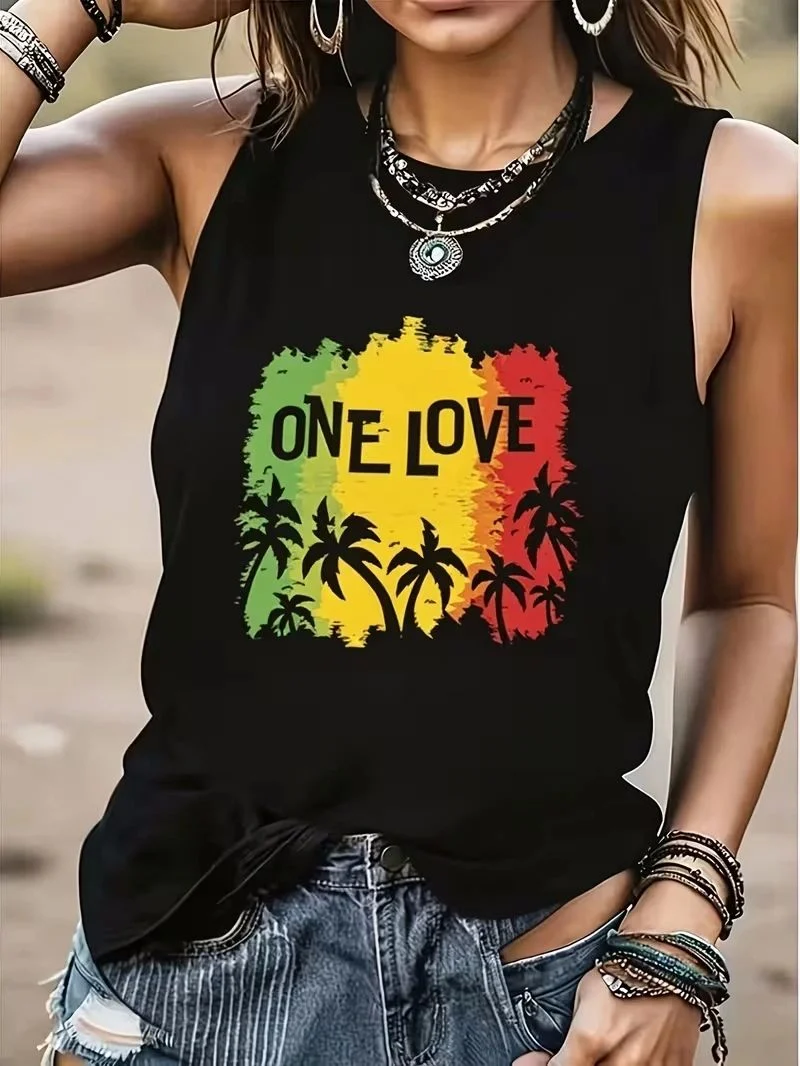 Vintage Print Pattern Women's ONE LOVE Tank Top